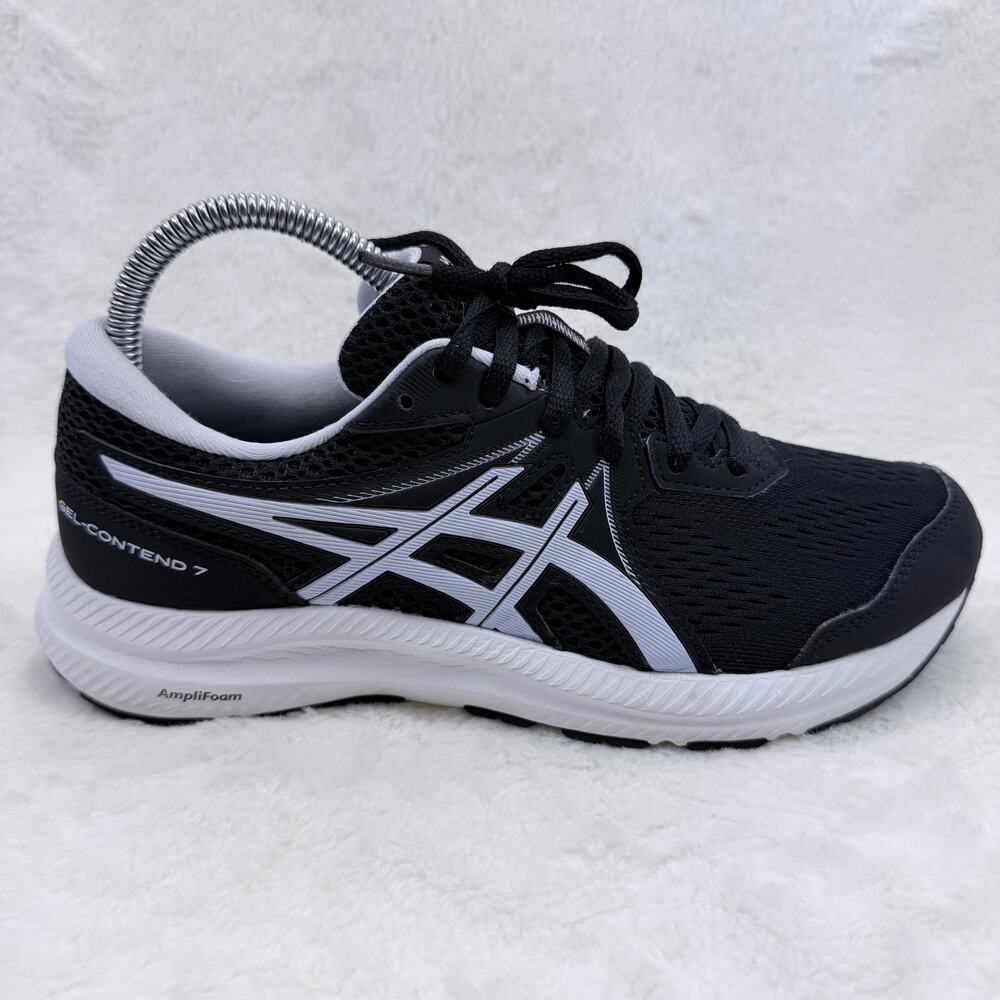 ASICS Gel-Contend 7 Womens Running Shoes Black White Size 7.5 Wide Trainer Shoes